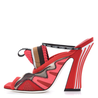 Fendi Technical Mesh FFreedom Patchwork 105 Peep Toe Sandals 36 Red 1 of 10