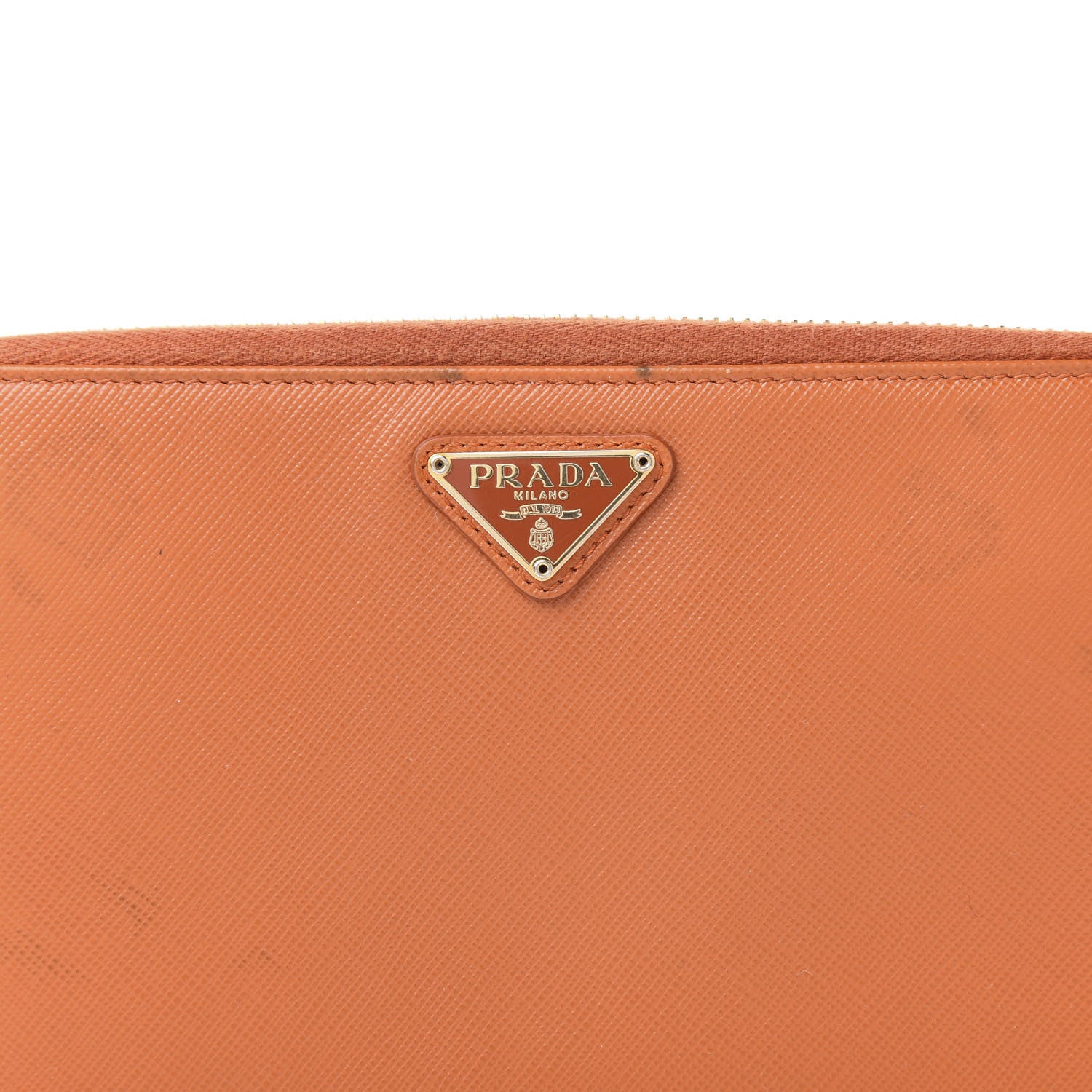 Prada Saffiano Metal Large Zip Around Travel Wallet Papaya 9 of 9