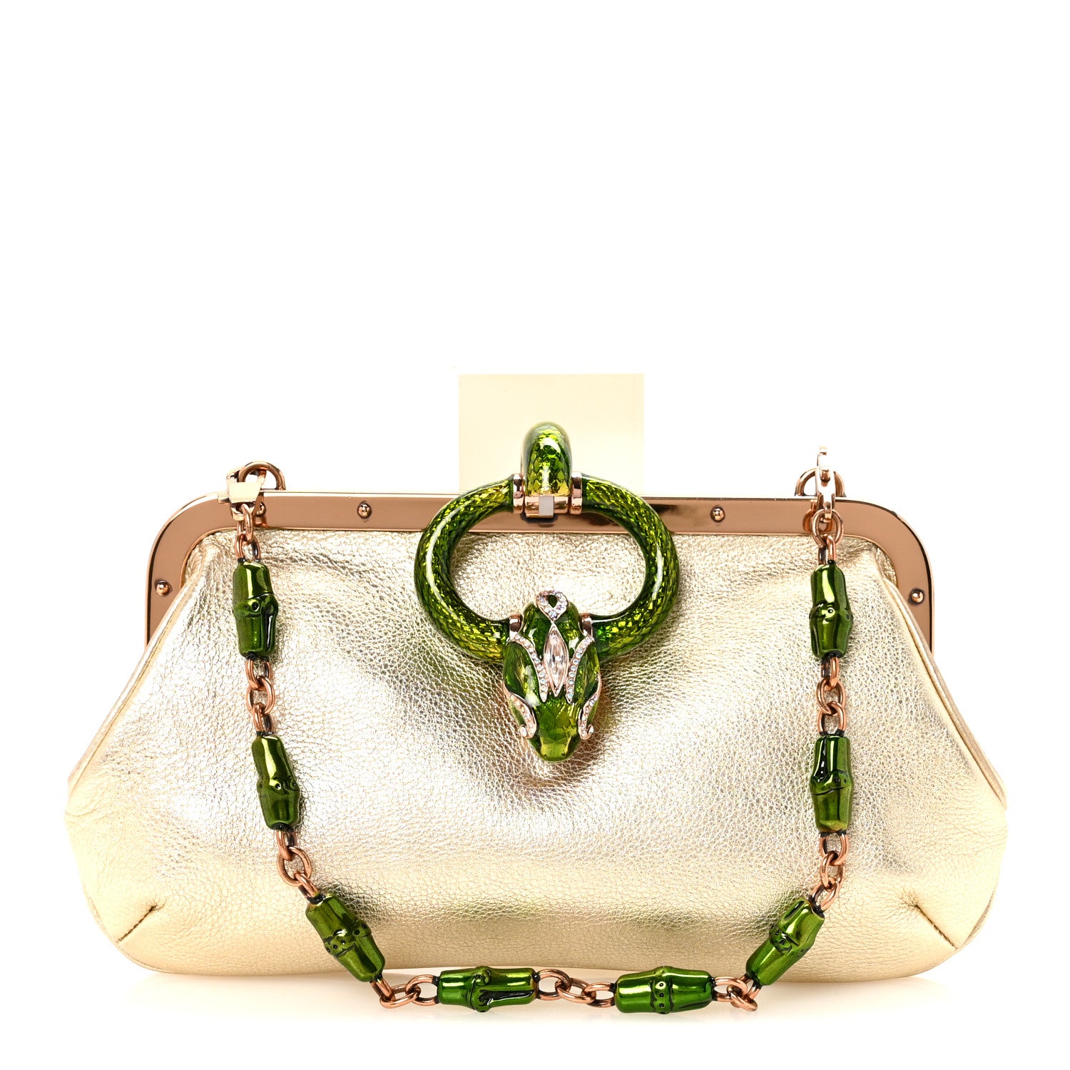 Gucci Metallic Calfskin Jeweled Dragon Evening Bag Gold 1 of 10