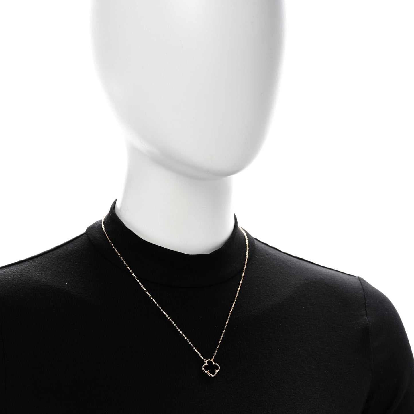 18K Yellow Gold Black Onyx Vintage Alhambra Pendant Necklace