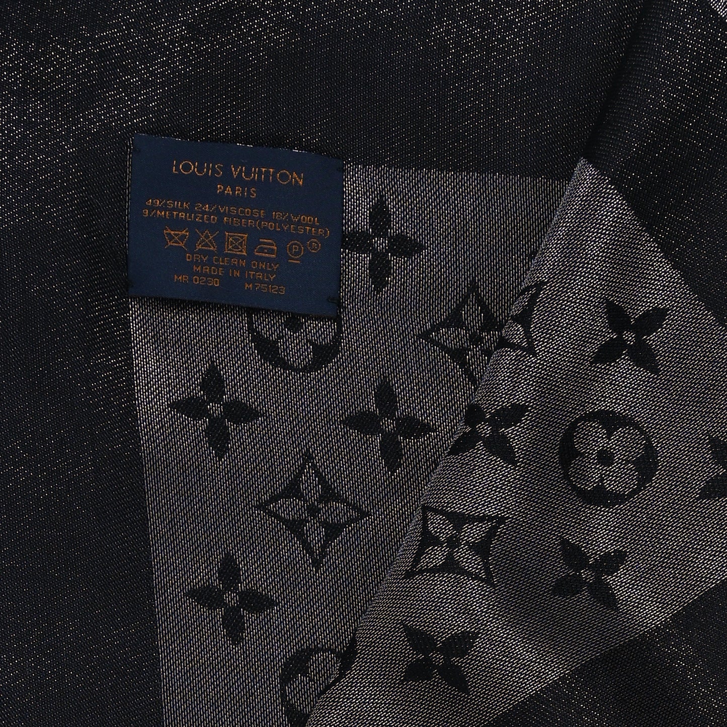 Silk Lurex Wool Monogram Shine Shawl Black