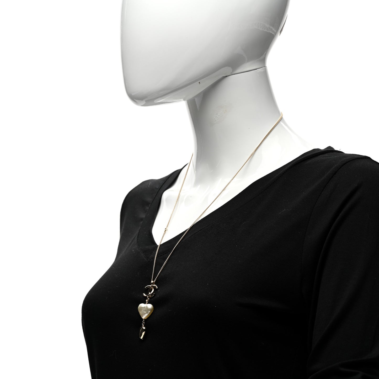 Pearl CC Double Heart Drop Necklace Pearly White Gold