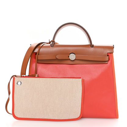 Hermes Toile H Berline Vache Hunter Herbag Zip 31 PM Orange Mecano Fauve 3 of 11