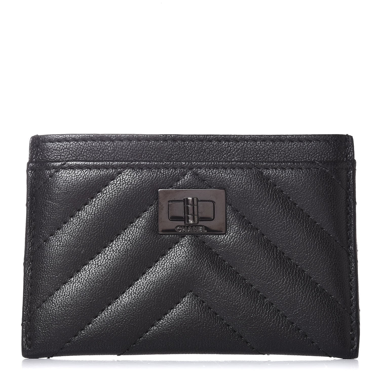 Chanel Sheepskin Chevron Quilted Reissue Card Holder So Black 1 of 7