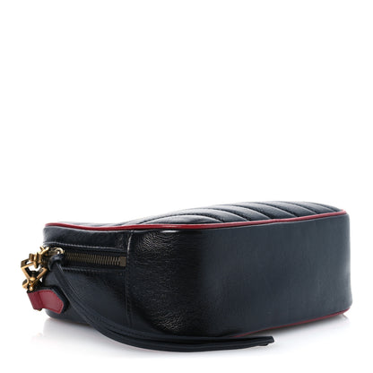 Gucci Vintage Effect Calfskin Matelasse Diagonal Small Torchon GG Marmont Bamboo Top Handle Shoulder Bag Black Romantic Cherry 4 of 10