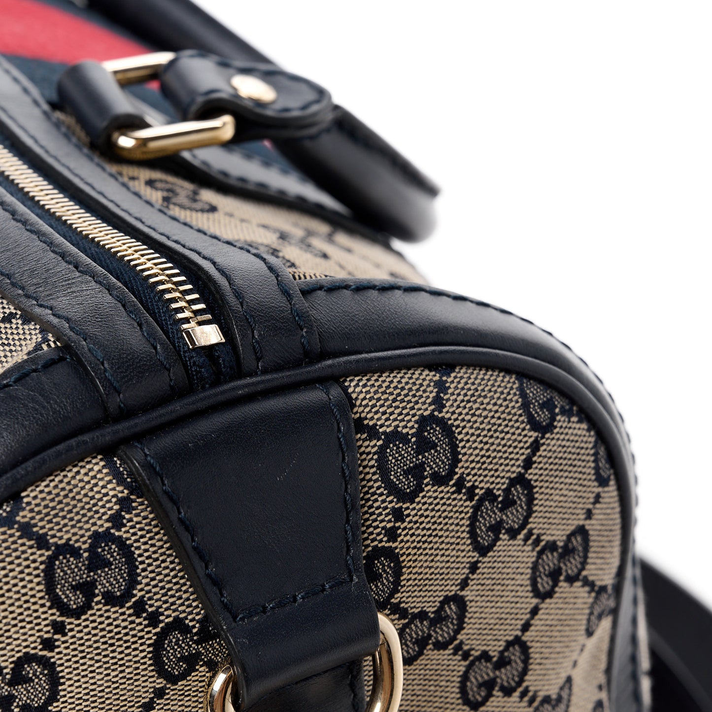 Monogram Selleria Calfskin Vintage Web Medium Boston Beige Blue