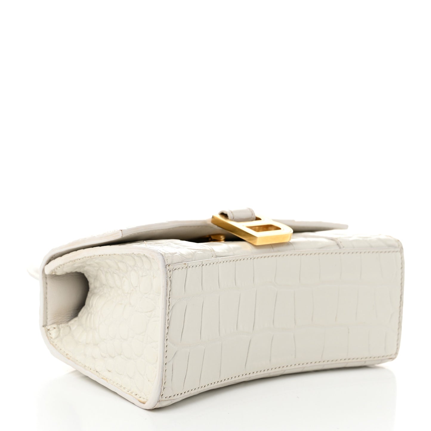 Shiny Calfskin Crocodile Embossed Hourglass Top Handle Bag XS White