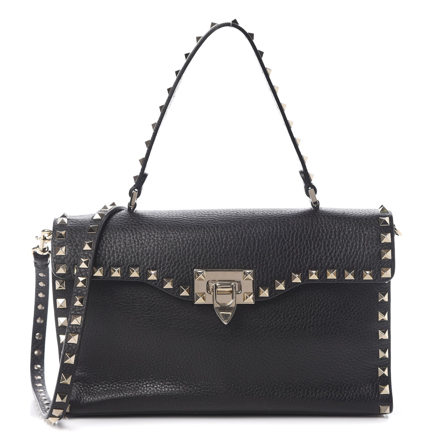 Valentino Garavani Pebbled Calfskin Small Rockstud Single Handle Flap Bag Black 1 of 10