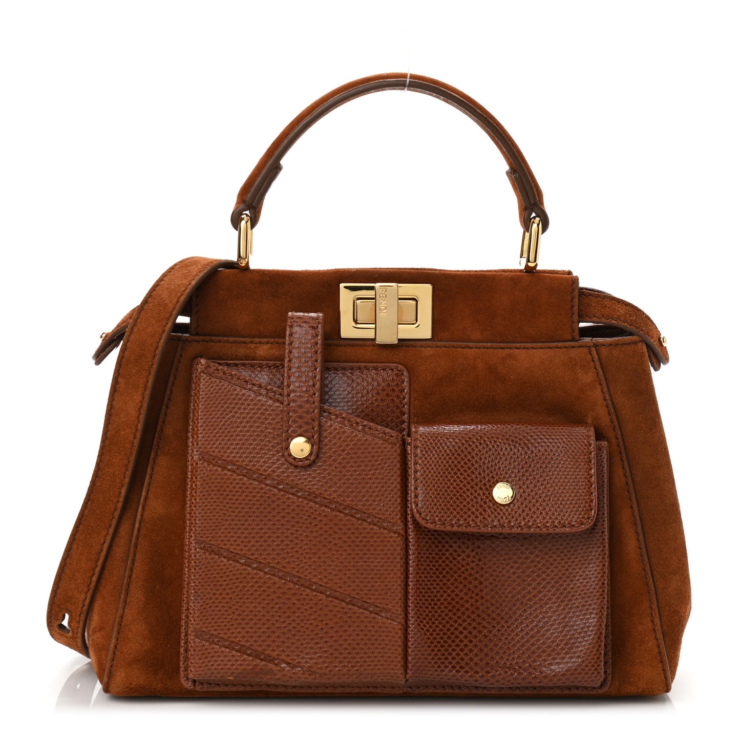 Chamois Karung Shiny Nappa Mini Pocket Peekaboo Iconic Satchel Cuoio Caramello