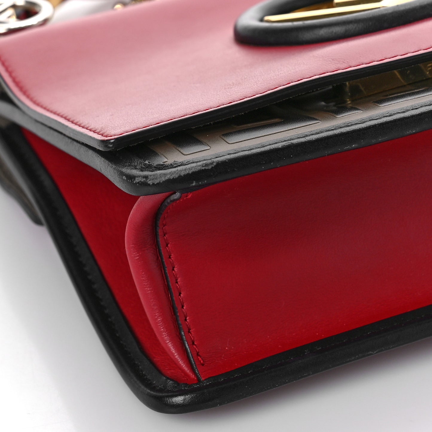 Vitello Century F is Fendi Bi-Color FF 1974 Embossed Small Kan I Shoulder Bag Fragola Maya Black