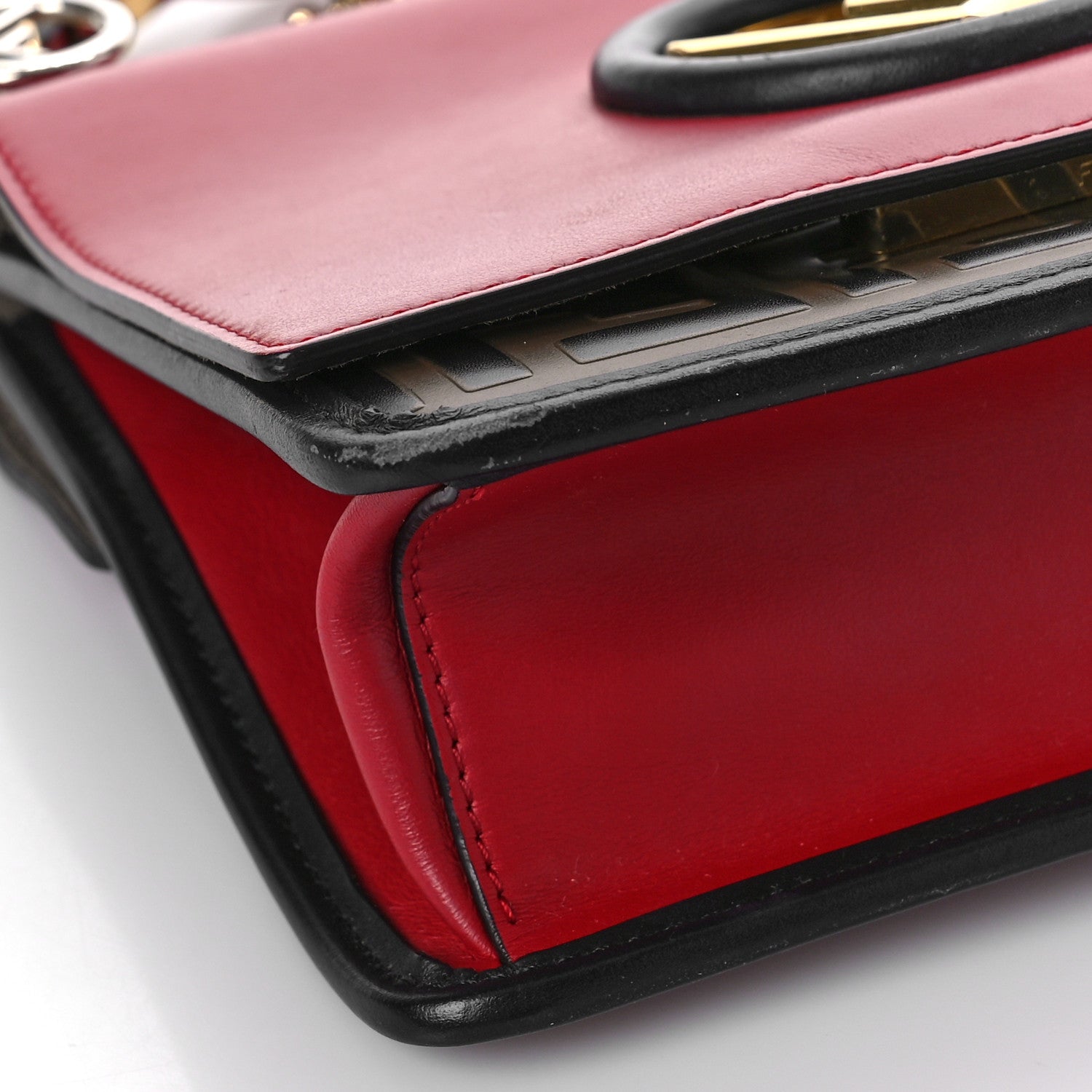 Fendi Vitello Century F is Fendi Bi-Color FF 1974 Embossed Small Kan I Shoulder Bag Fragola Maya Black 7 of 8