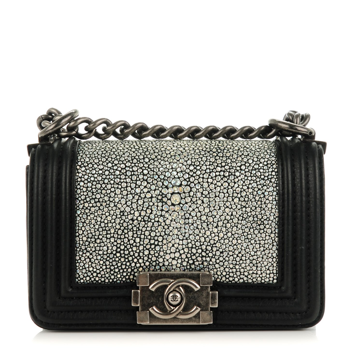 Galuchat Stingray Mini Boy Flap Black Silver