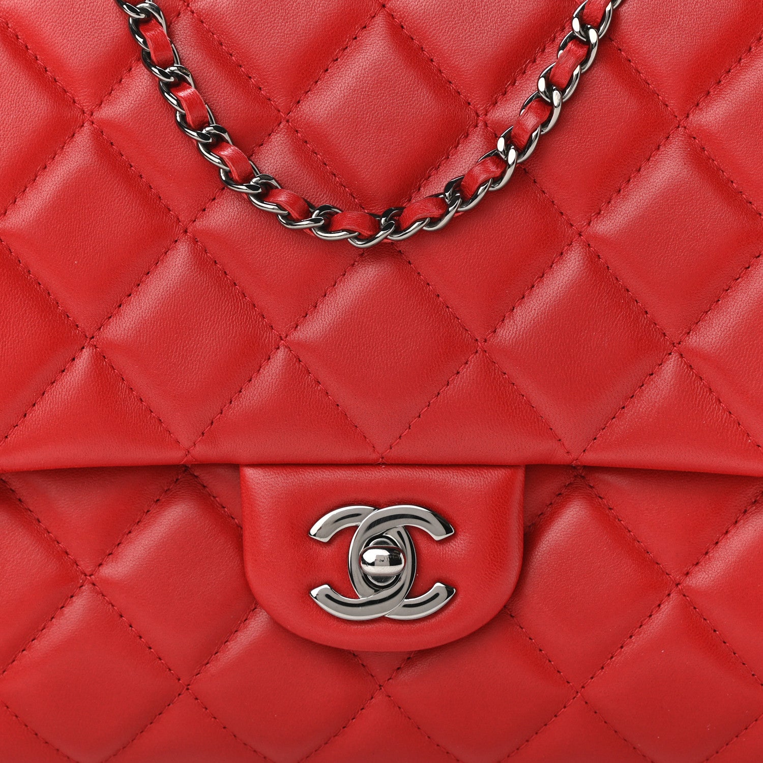 Chanel Lambskin Quilted Clutch With Chain Flap Red 8 of 11