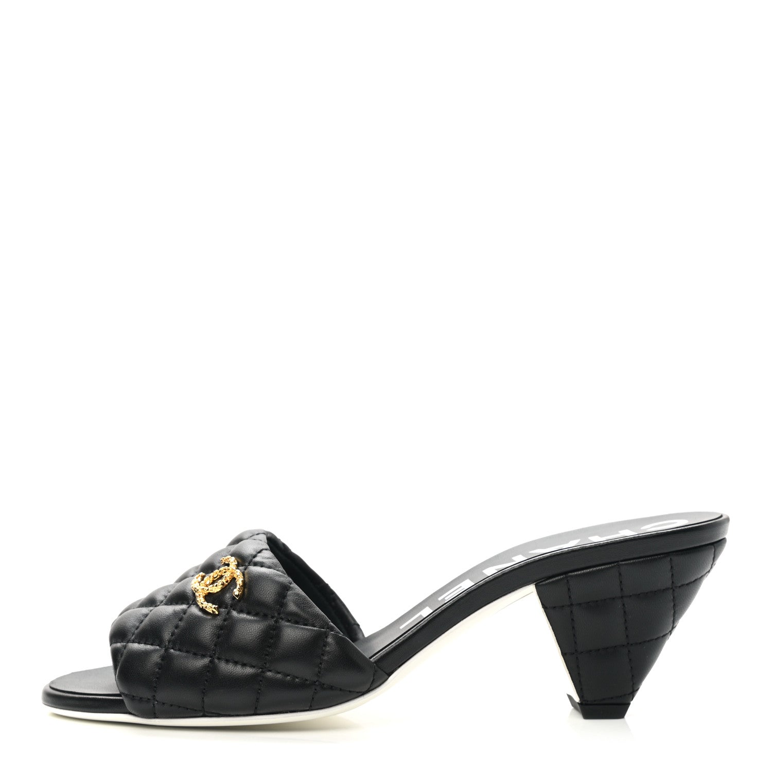 Chanel Lambskin Quilted Textured CC Mules 39 Black 1 of 9