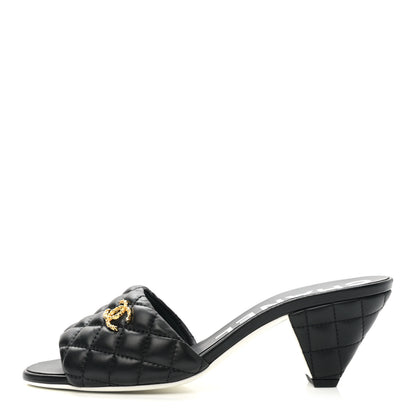 Chanel Lambskin Quilted Textured CC Mules 39 Black 1 of 9