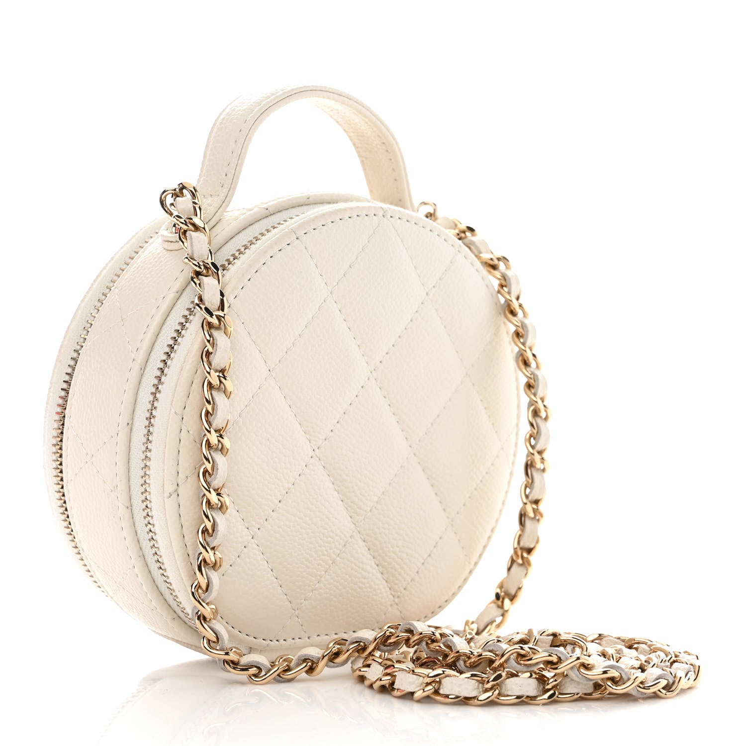 Chanel Caviar Quilted Round Handle With Care Vanity With Chain White 3 of 11