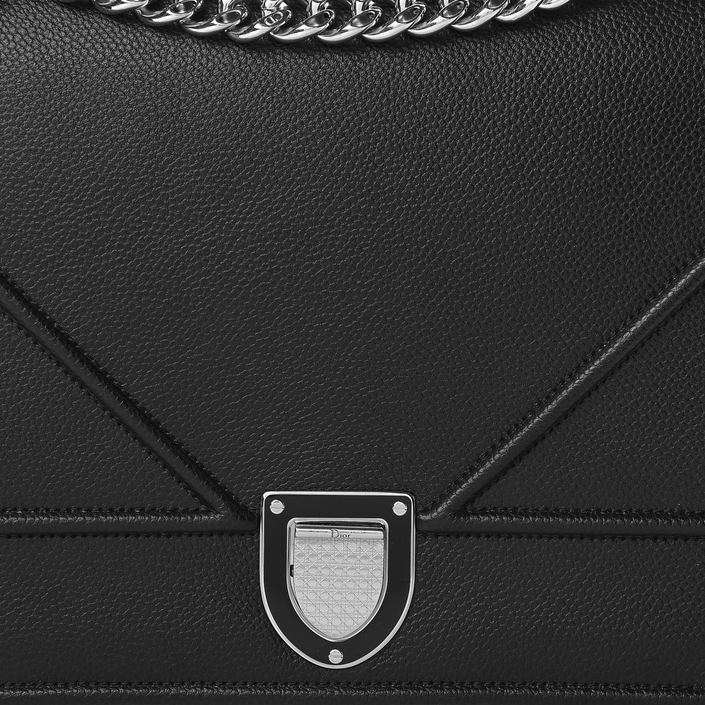 Grained Calfskin Large Diorama Flap Bag Black