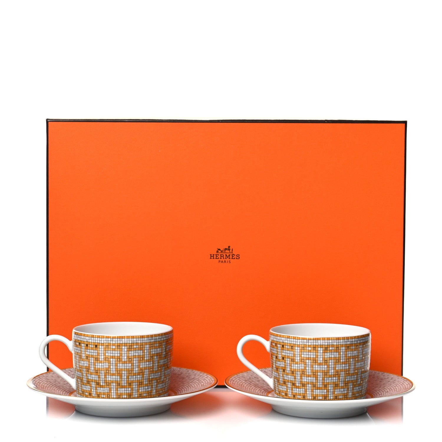 Hermes Porcelain Mosaique Au 24 Gold Tea Cup And Saucer Set Of 2 10 of 10
