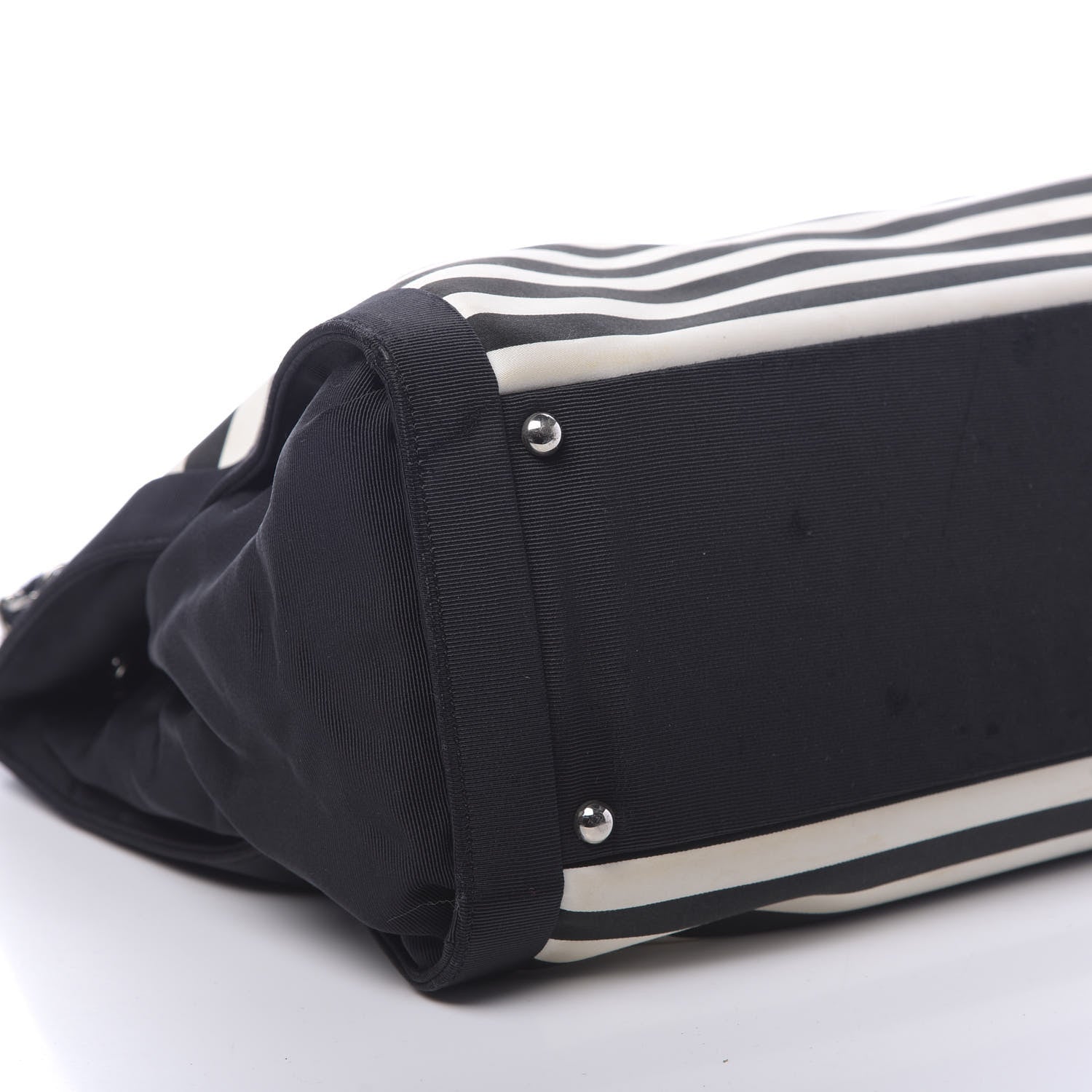 Chanel Striped Canvas CC Shopping Tote Black White 9 of 10