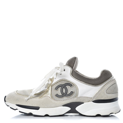 Chanel Suede Calfskin CC Sneakers 37 Beige Gold 1 of 11