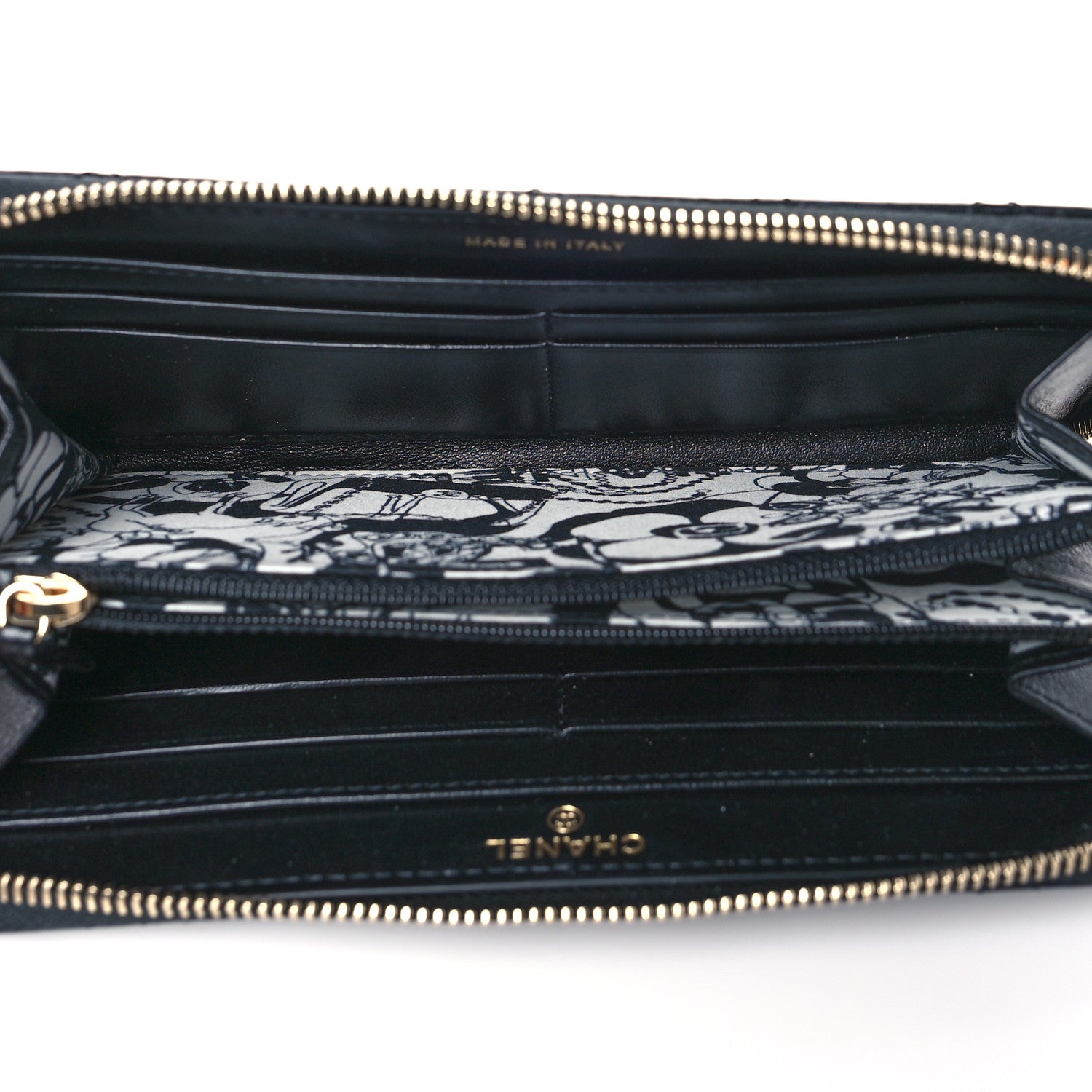Chanel Lambskin Quilted Large Gusset Zip Around Wallet Black 5 of 8