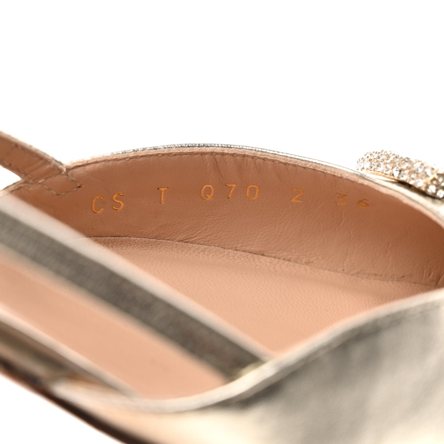 Metallic Nappa Crystal Vlogo Glow Slingback 50mm Pumps 36 Platino