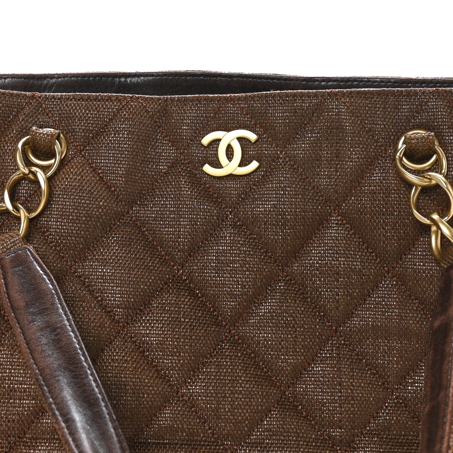 Woven Straw Quilted Shopping Tote Brown