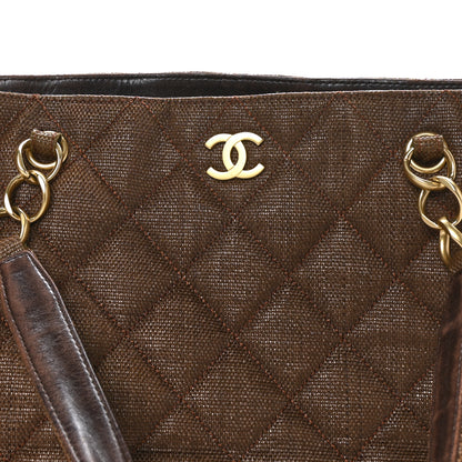 Chanel Woven Straw Quilted Shopping Tote Brown 8 of 10