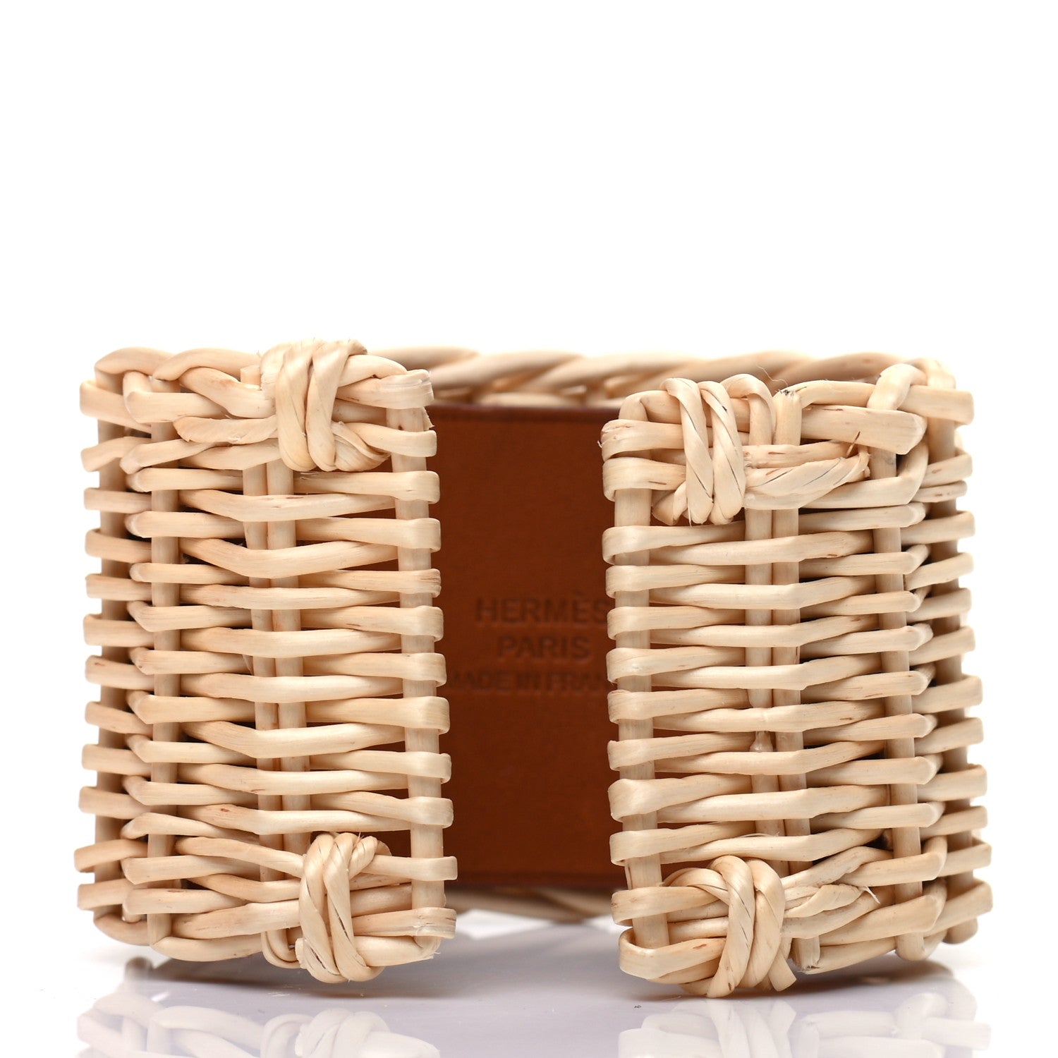 Hermes Wicker Barenia Medor Picnic Cuff Bracelet Fauve 3 of 5