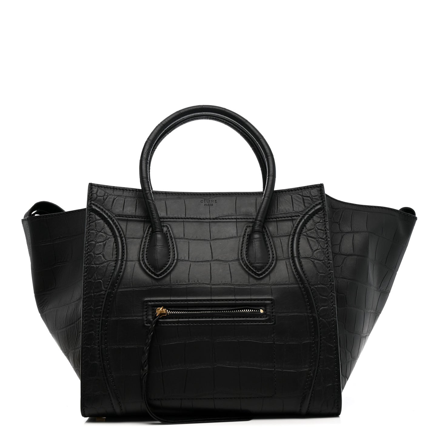 Crocodile Embossed Calfskin Medium Phantom Luggage Black