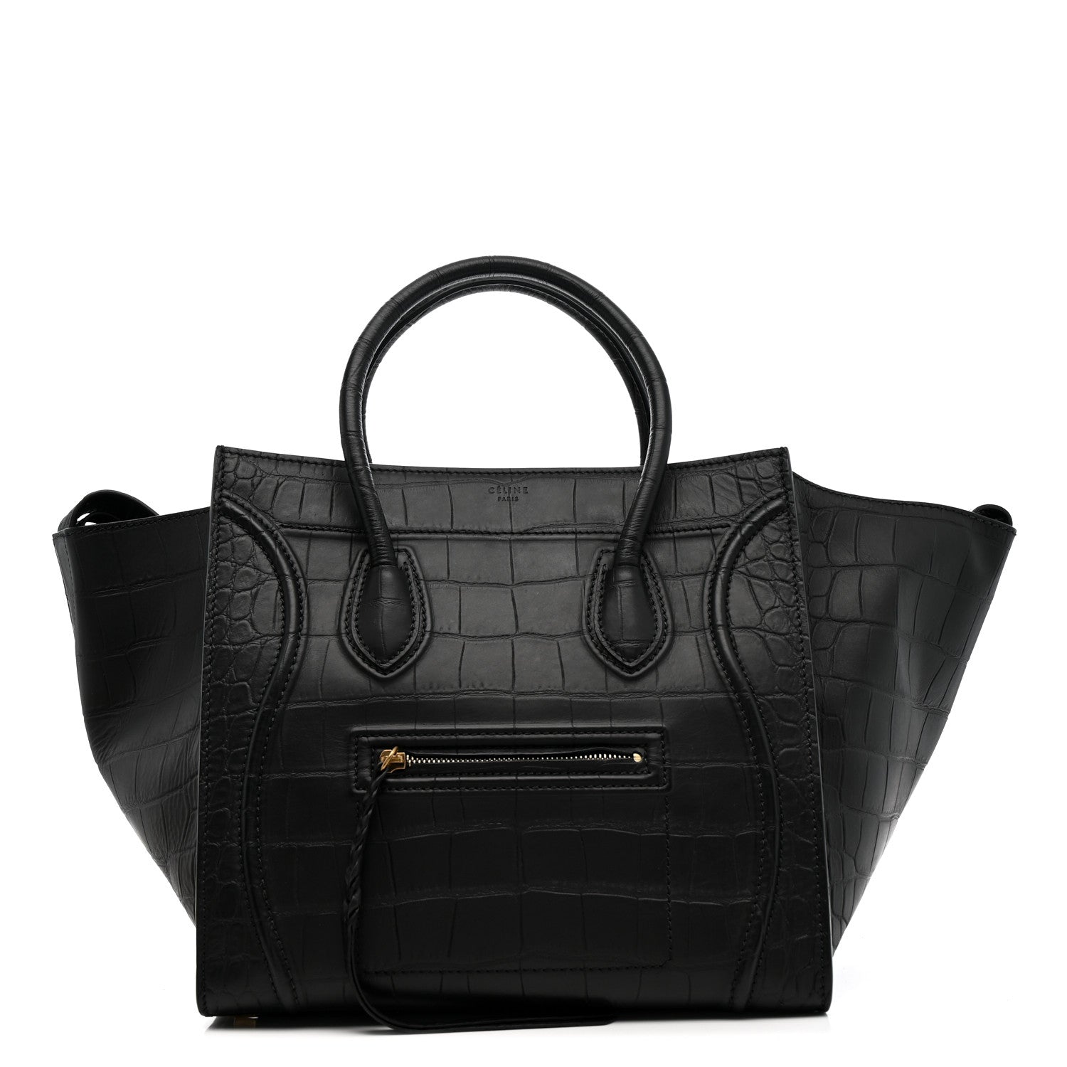 Celine Crocodile Embossed Calfskin Medium Phantom Luggage Black 1 of 13