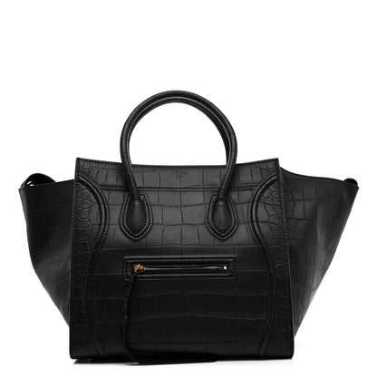 Celine Crocodile Embossed Calfskin Medium Phantom Luggage Black 1 of 13