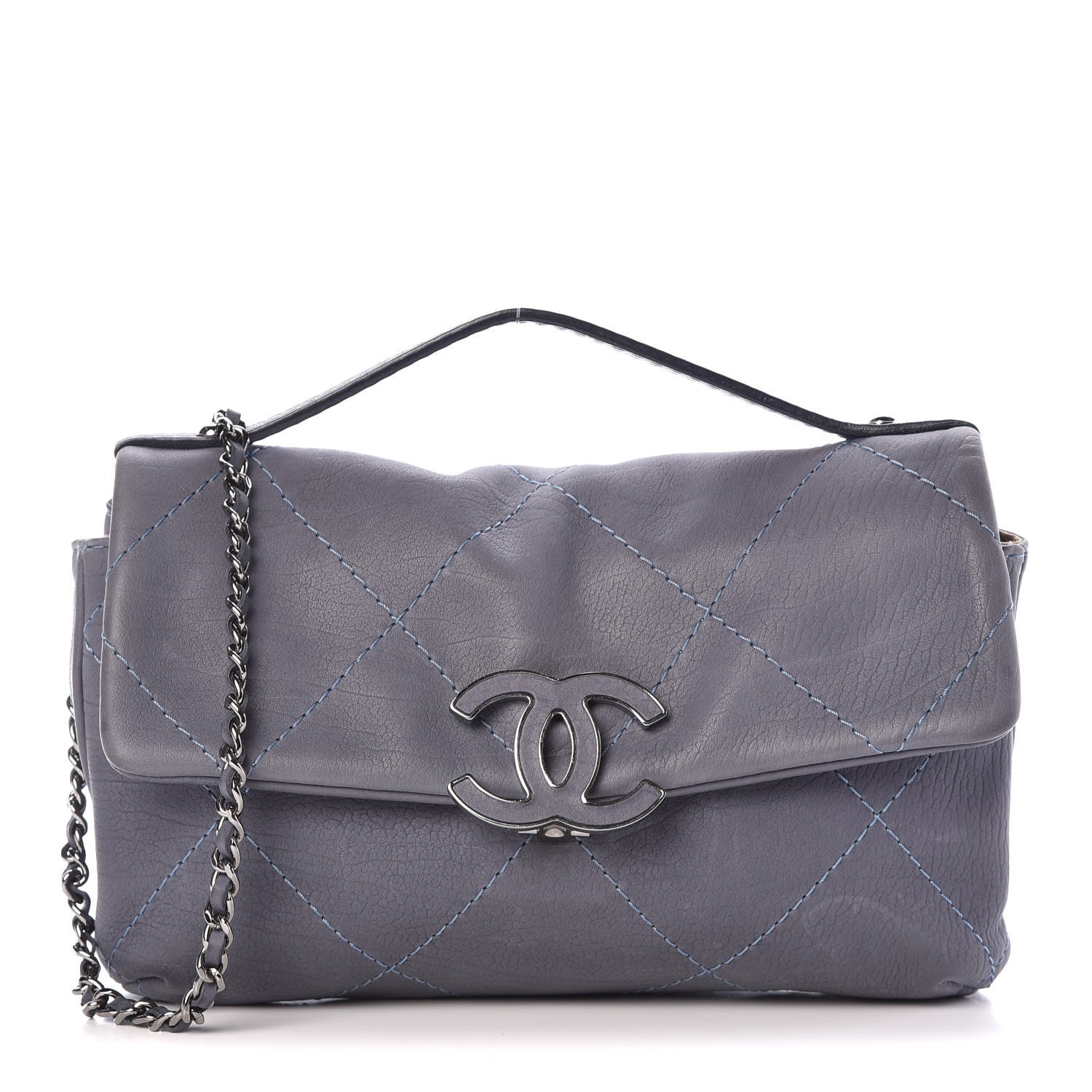 Chanel Washed Calfskin Diamond Stitch Hamptons Clutch With Chain Blue 1 of 10