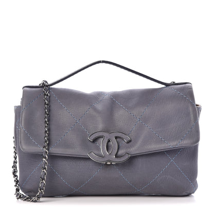 Chanel Washed Calfskin Diamond Stitch Hamptons Clutch With Chain Blue 1 of 10