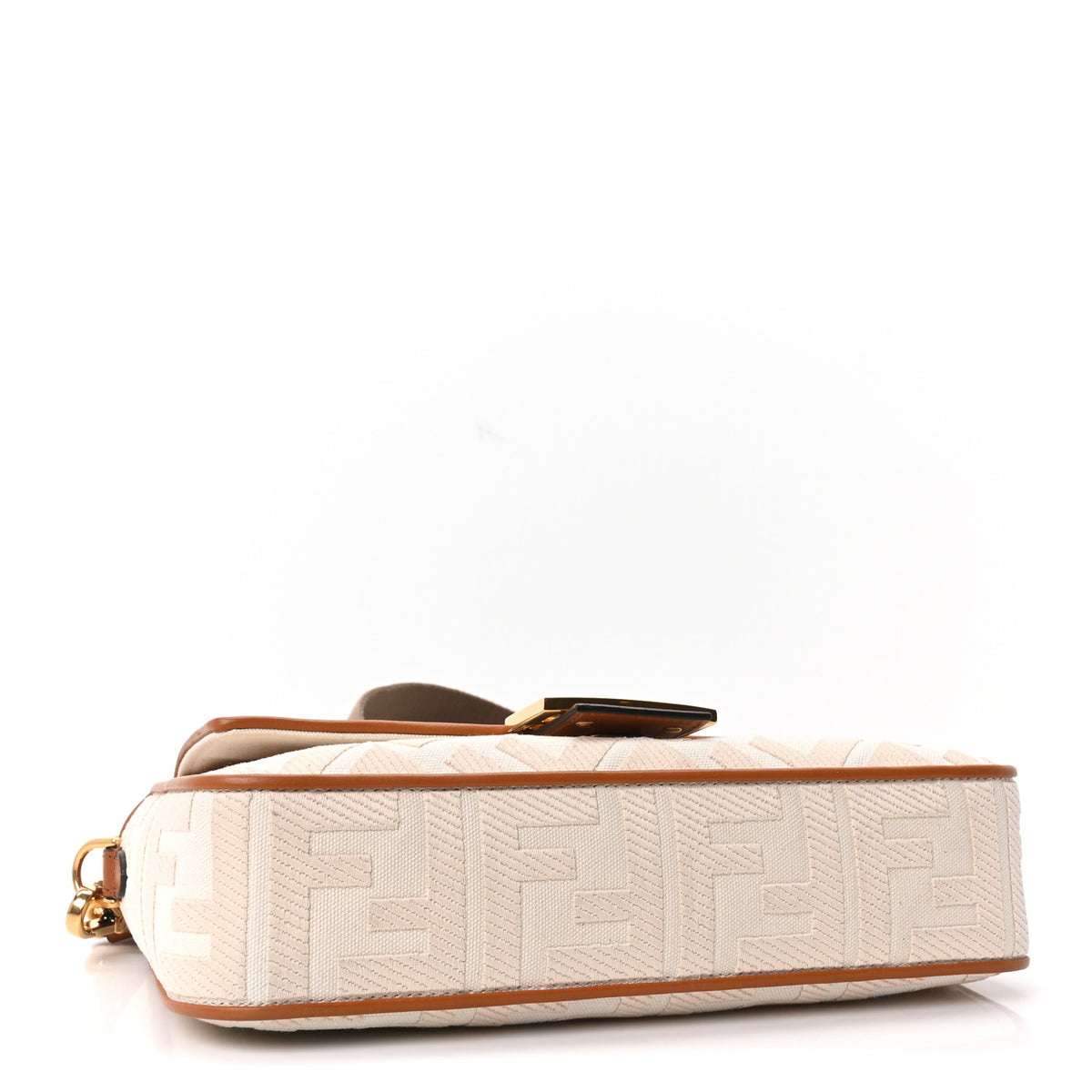 Fendi Canvas Vitello King Bi-Color Strap FF Embroidered Baguette Grezzo Brandy Cuoio 4 of 9