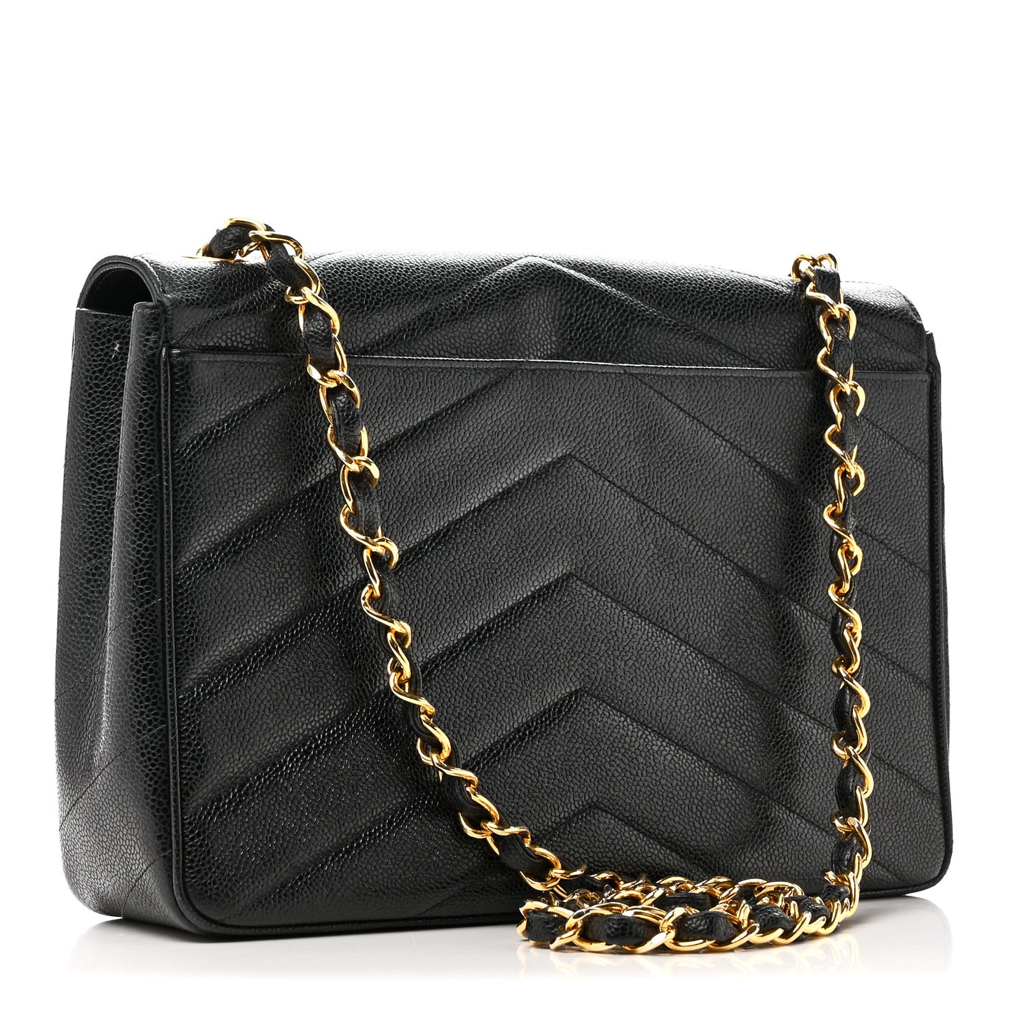 Caviar Chevron Quilted Jumbo Single Flap Black