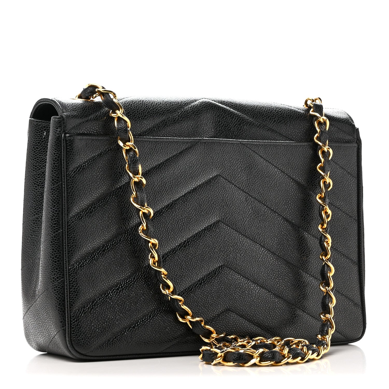 Chanel Caviar Chevron Quilted Jumbo Single Flap Black 3 of 10