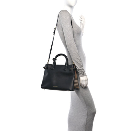 Burberry Grainy Calfskin House Check Medium Banner Tote Black 2 of 11