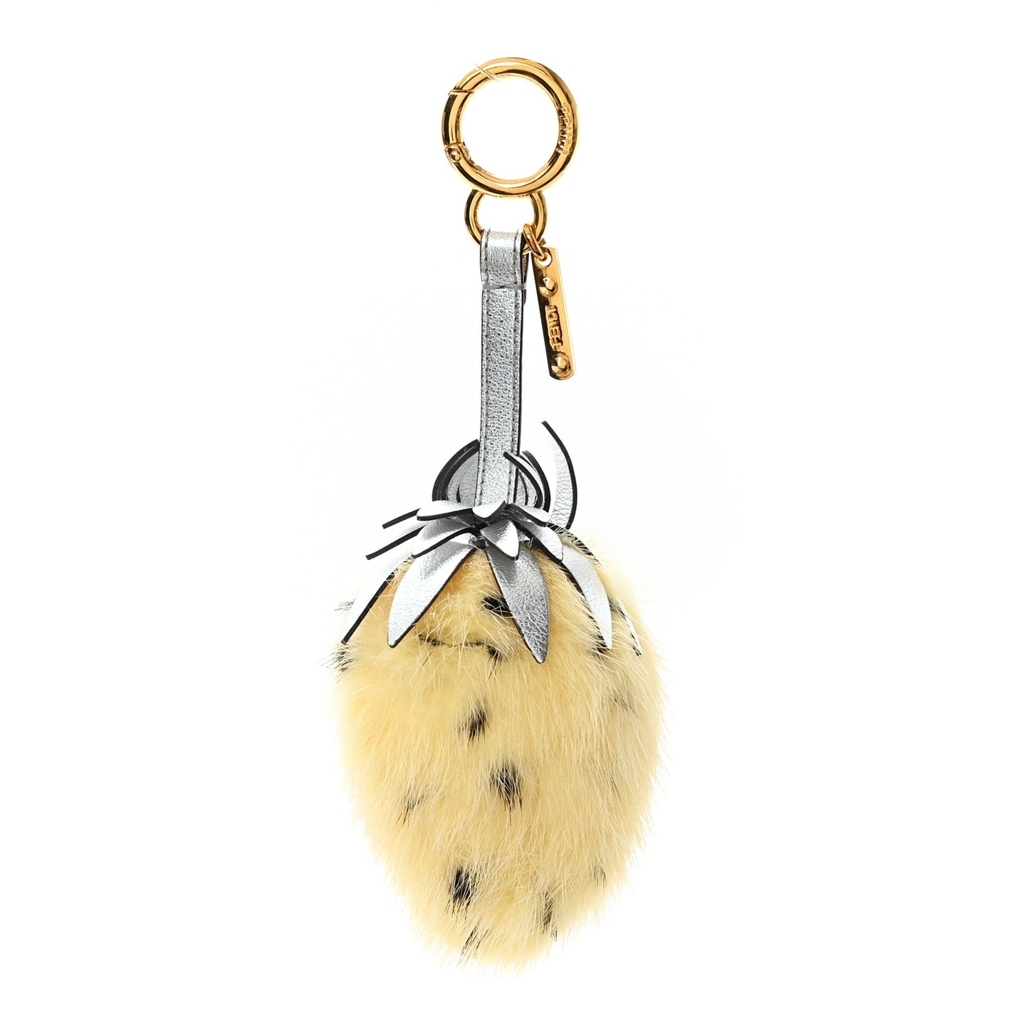 Mink Fur Vitello Catalan Mirror Strawberry Bag Charm Pineapple Silver