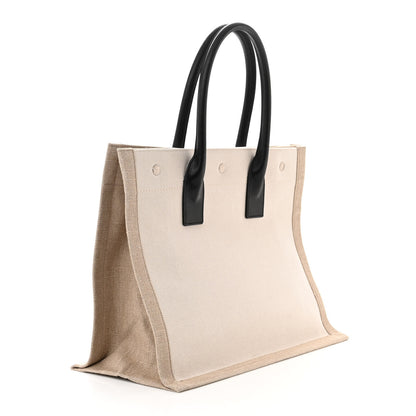 Saint Laurent SAINT LAURENT Linen Calfskin Small Rive Gauche Tote Greggio Natural 3 of 13