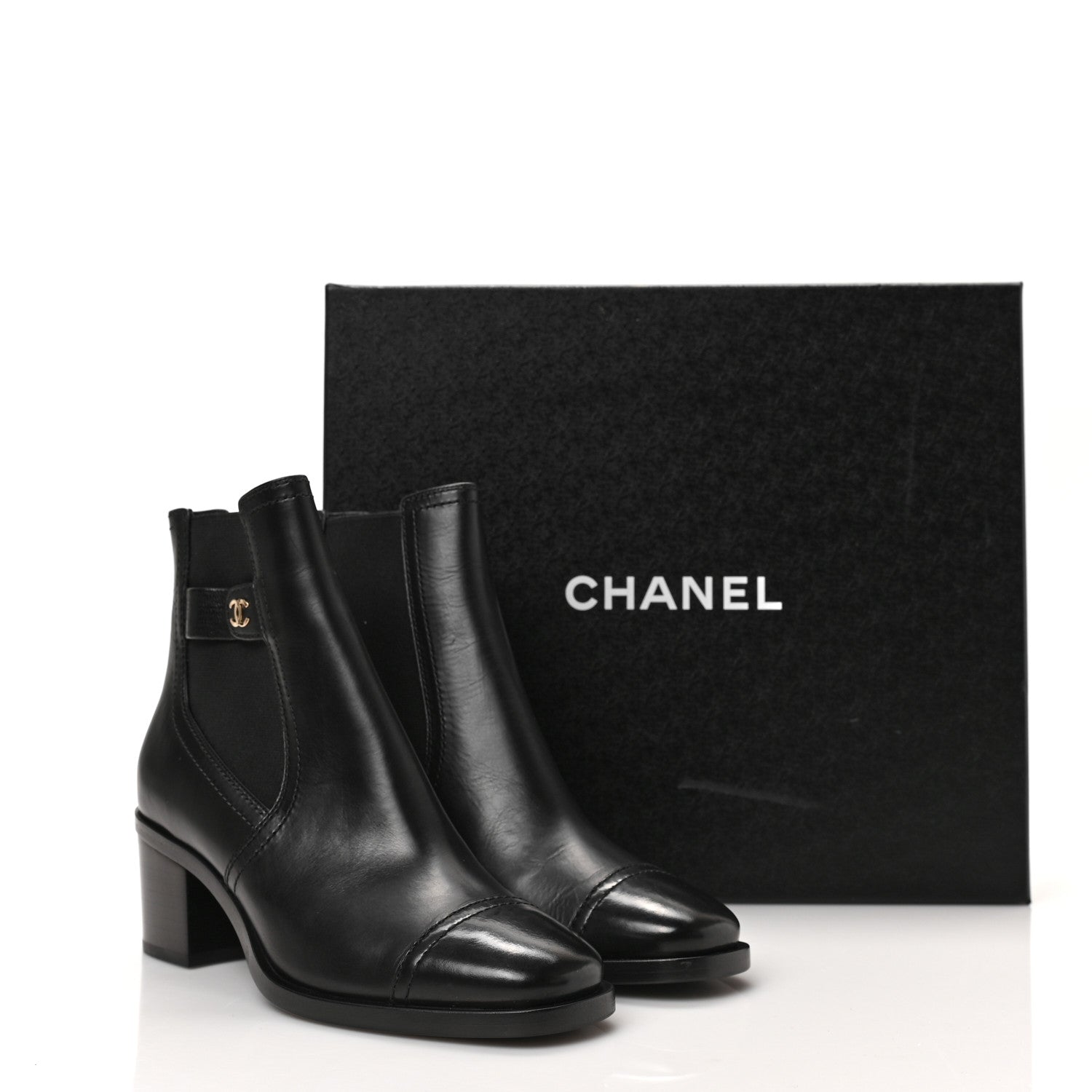 Chanel Calfskin Patent Cap Toe Short Boots 36.5 Black 8 of 8