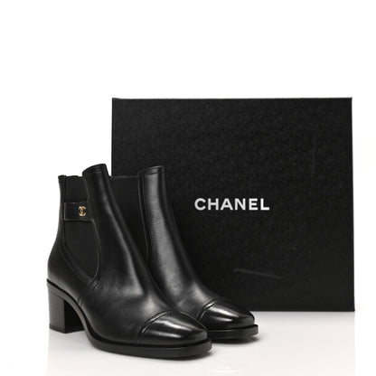 Chanel Calfskin Patent Cap Toe Short Boots 36.5 Black 8 of 8