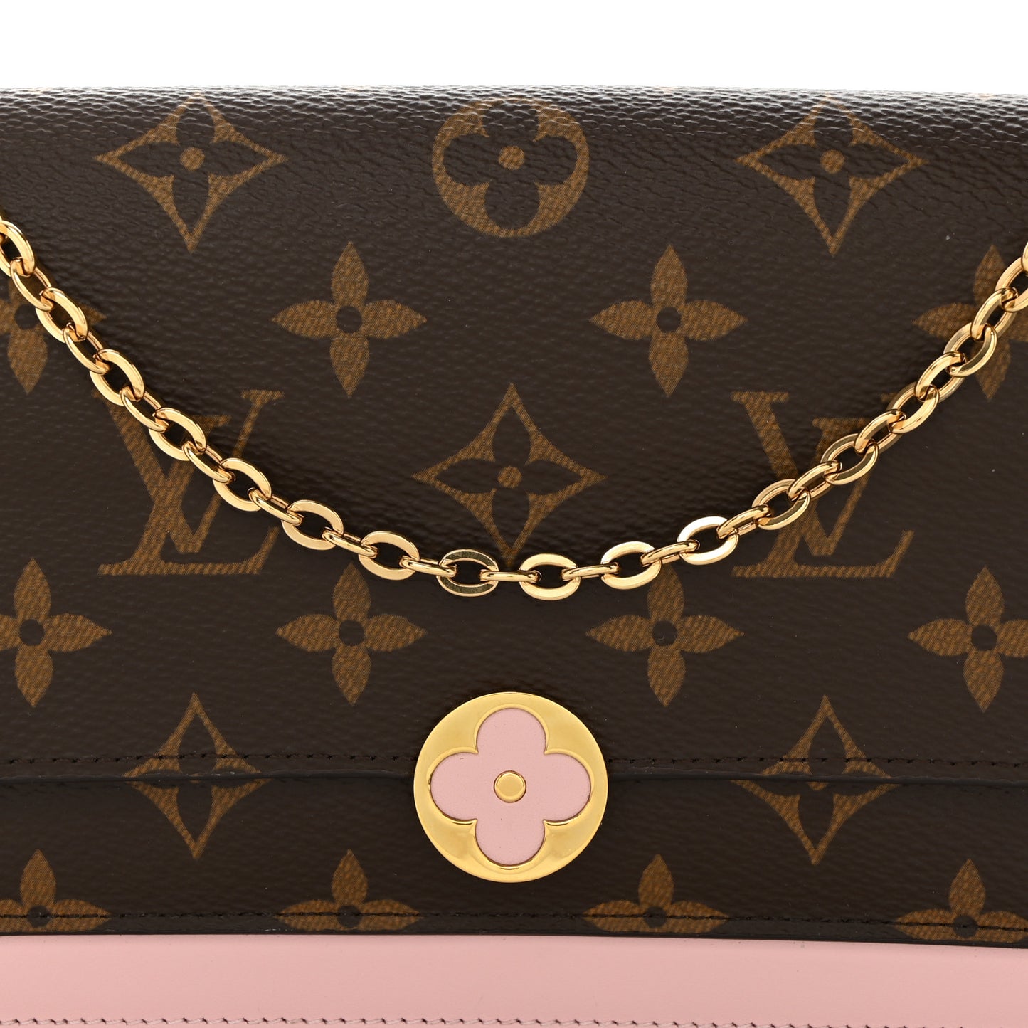 Monogram Flore Chain Wallet Rose Ballerine