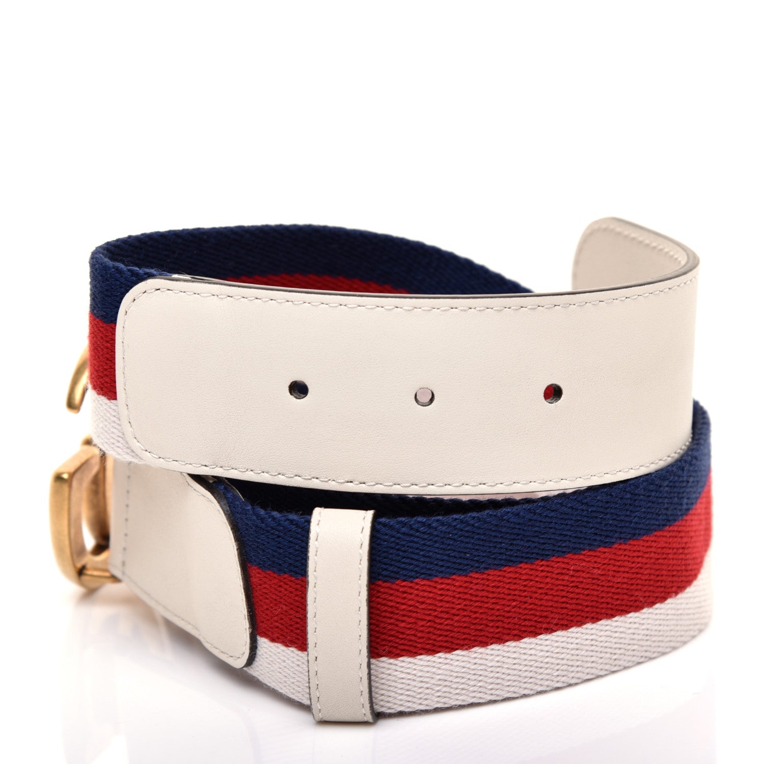 Gucci Nylon Calfskin Sylvie Web Double G 40mm Belt 85 34 Mystic White Hibiscus Red Maritime 5 of 5