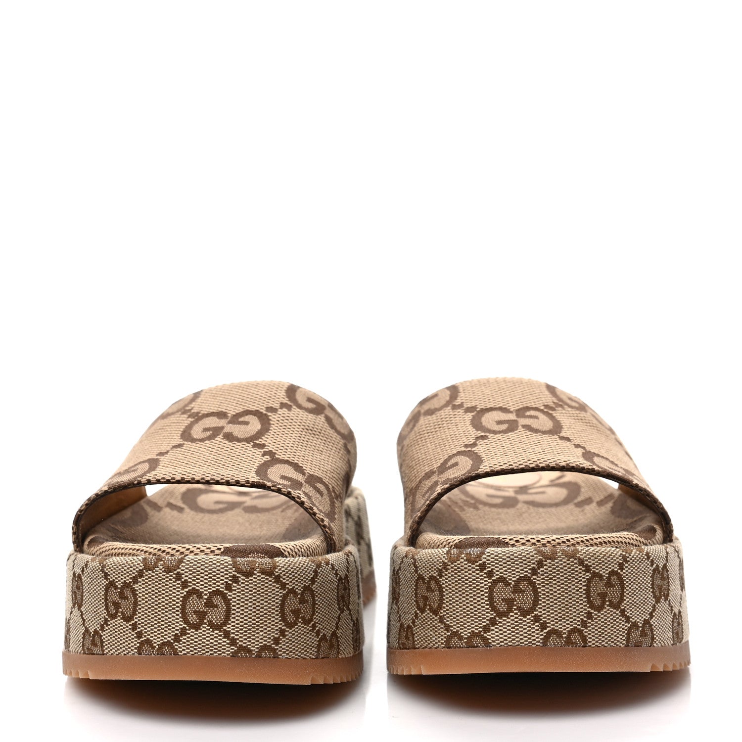 Gucci Monogram Maxi GG Angelina Platform 55mm Slide Sandals 38 Camel Ebony 2 of 8