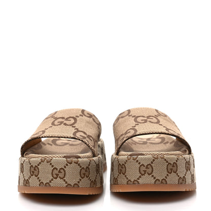 Gucci Monogram Maxi GG Angelina Platform 55mm Slide Sandals 38 Camel Ebony 2 of 8