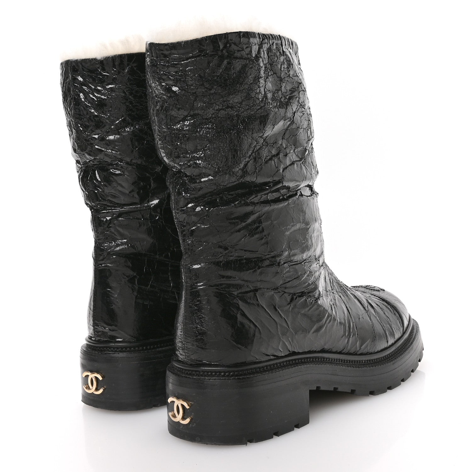 Chanel Lambskin Shearling Short Boots 38 Black 5 of 8
