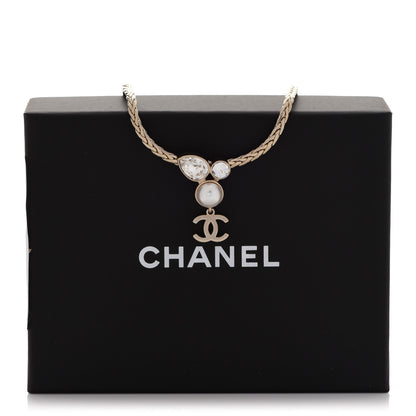 Chanel Pearl Crystal CC Teardrop Braided Necklace Gold 6 of 6