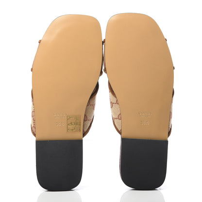Gucci GG Monogram Suede Womens Criss Cross Slide Sandals 35.5 Beige Ruggine Cuir 4 of 8