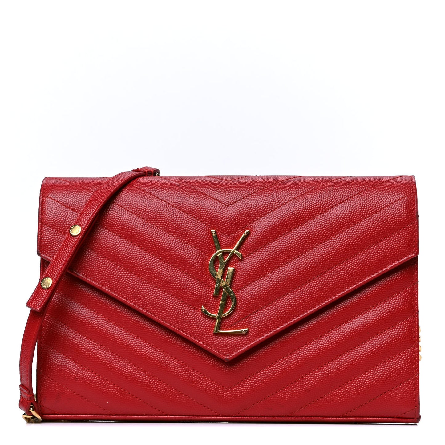 Grain De Poudre Matelasse Chevron Monogram Chain Wallet Red